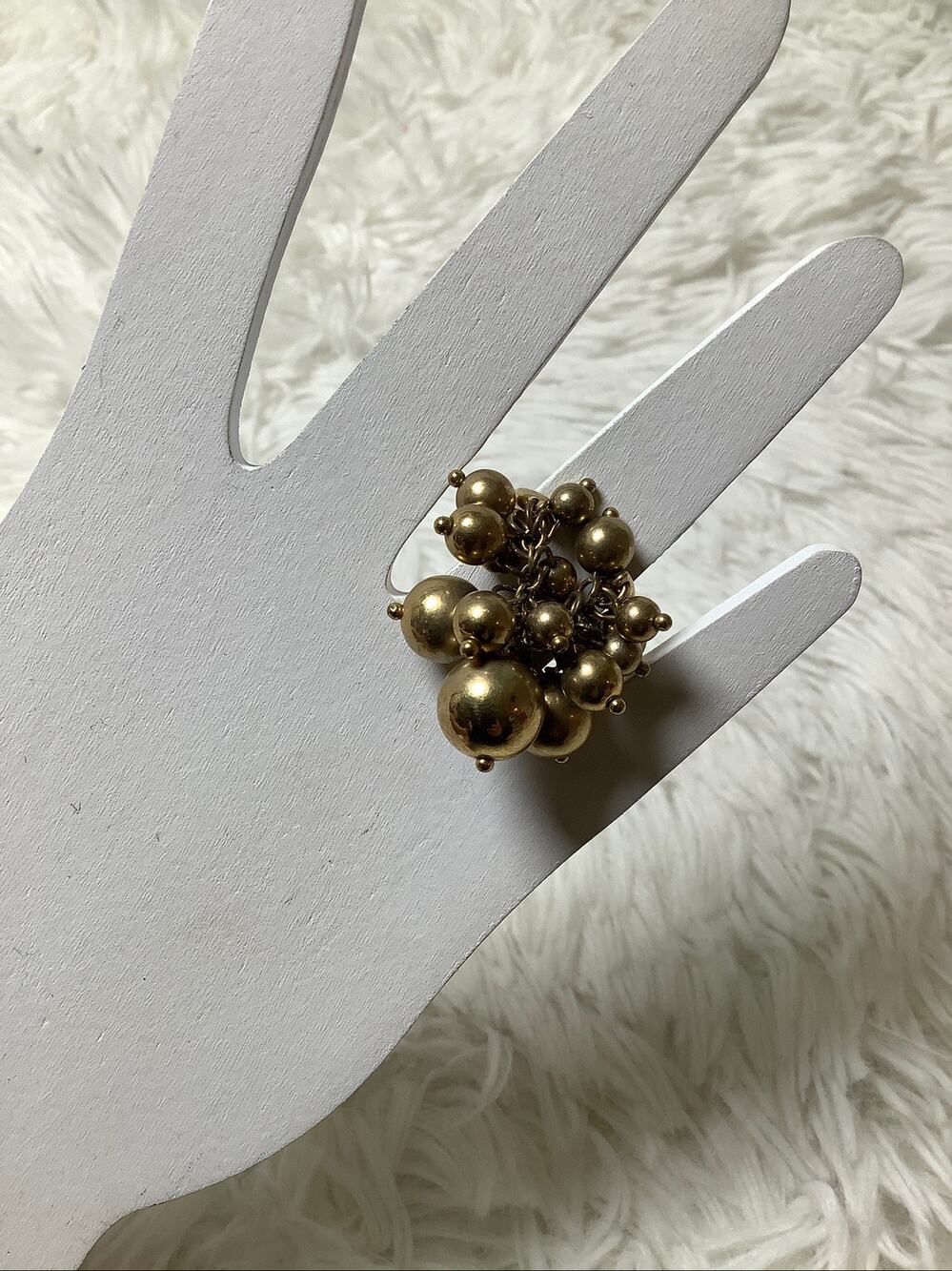 J Crew 5.75 Gold Tone Ball Cluster Bubble Beaded Cocktail Ring Statement A30-12